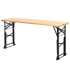 Premium wood ensures sturdy and durable structure<br>X-shape design increases the stability of table<br>2 adjustable heights for your different needs<br>Umbrella hole is designed for sun protection<br>Wood tabletop is spacious enough for holding food and 