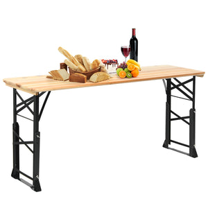 Premium wood ensures sturdy and durable structure<br>X-shape design increases the stability of table<br>2 adjustable heights for your different needs<br>Umbrella hole is designed for sun protection<br>Wood tabletop is spacious enough for holding food and 