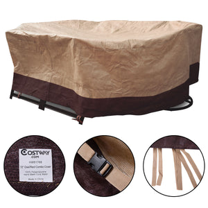 This outdoor oval/rect table cover whose material is high quality non-woven fabric.  Â  It provides protection for your outdoor furniture from most bad weather and dirt. Moreover  the material is aging resistance  it will not fade and tear easily  providi