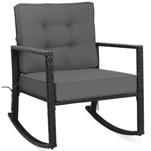 Sturdy and durable frame with exquisite rattan <br>Comfortable and safe rocking function <br>Thick and soft cushion for seat and back <br>Cushions are fixed by strings to prevent a move <br>Pads at the bottom can avoid sliding and protect rattan <br>Desig