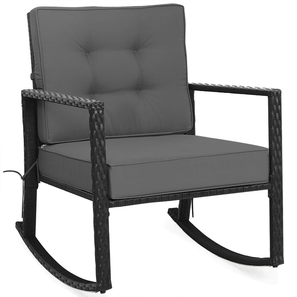 Sturdy and durable frame with exquisite rattan <br>Comfortable and safe rocking function <br>Thick and soft cushion for seat and back <br>Cushions are fixed by strings to prevent a move <br>Pads at the bottom can avoid sliding and protect rattan <br>Desig