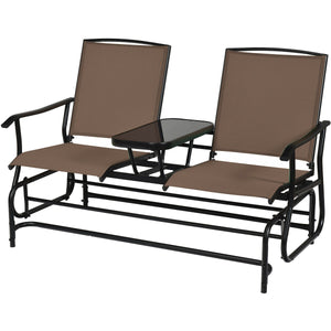 Solid heavy-duty steel frame and durable fabric<br>2 people can sit together to enjoy leisure time<br>Great weight capacity of 530 lbs<br>Quiet and smooth gliding system<br>Anti-slip pads at the bottom of feet<br>Armrests with ergonomic curves on two side