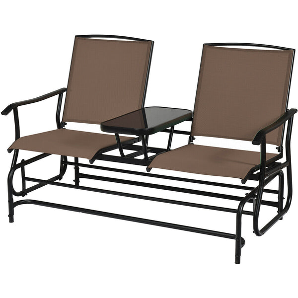 Solid heavy-duty steel frame and durable fabric<br>2 people can sit together to enjoy leisure time<br>Great weight capacity of 530 lbs<br>Quiet and smooth gliding system<br>Anti-slip pads at the bottom of feet<br>Armrests with ergonomic curves on two side