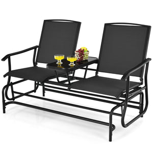 Solid heavy-duty steel frame and durable fabric<br>2 people can sit together to enjoy leisure time<br>Great weight capacity of 530 lbs<br>Quiet and smooth gliding system<br>Anti-slip pads at the bottom of feet<br>Armrests with ergonomic curves on two side