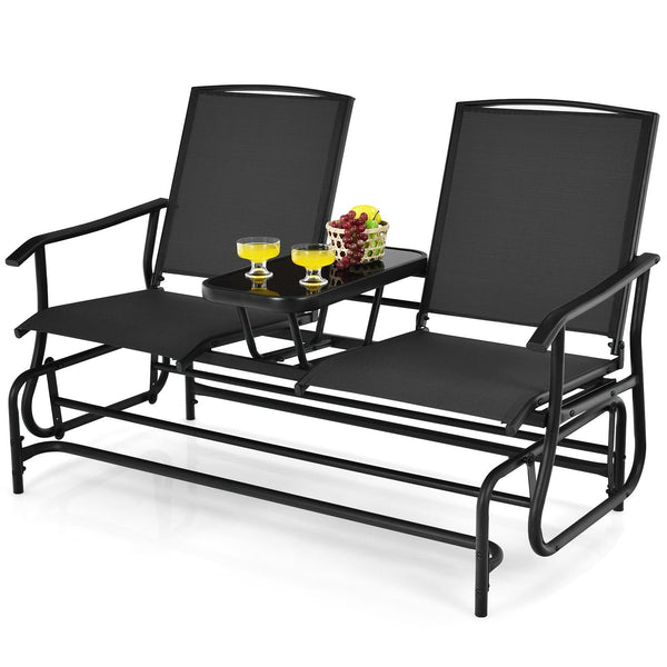 Solid heavy-duty steel frame and durable fabric<br>2 people can sit together to enjoy leisure time<br>Great weight capacity of 530 lbs<br>Quiet and smooth gliding system<br>Anti-slip pads at the bottom of feet<br>Armrests with ergonomic curves on two side