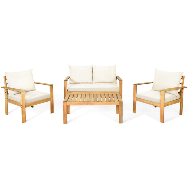 Made of solid acacia wood with FSC certification  superior durable<br>Thick and cozy cushion provides ultimate comfortable<br>Detachable cushions and waterproof for outdoor use<br>Freely DIY the furnish  for an optimal new look<br>Spend time with your fam