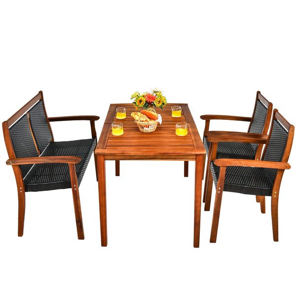 4 piece design for eating delicious dinner together<br>Stores the loveseat and 2 chairs under the table for space-saving<br>Ergonomic loveseat and 2 armchairs for maximum comfort<br>Accommodates different foods with ease thanks to its large tabletop<br>1.