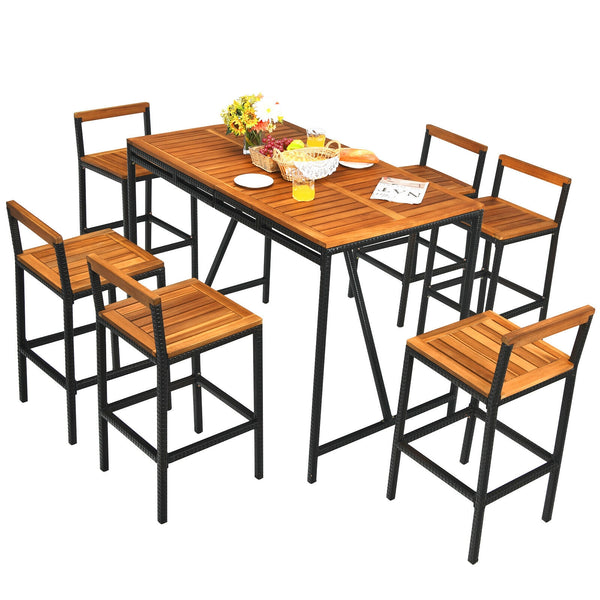This outdoor high-dining set with 6 comfortable bar stools will be the perfect area for inviting your friends and family to enjoy the delicious foods together. Â  On the center of the tabletop  there is a 1.9" umbrella hole for putting your patio umbrella