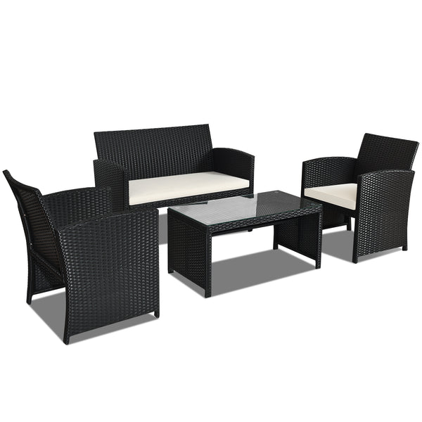 Comes with foot pads to protect the floor and add stability to the set<br>High-quality rattan and steel materials are used to ensure a long lifespan<br>PE rattan is waterproof and corrosion resistant<br>Suitable for balcony  rooftop  backyard  poolside  a