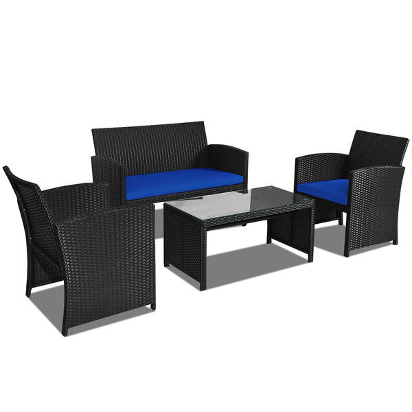 Comes with foot pads to protect the floor and add stability to the set<br>High-quality rattan and steel materials are used to ensure a long lifespan<br>PE rattan is waterproof and corrosion resistant<br>Suitable for balcony  rooftop  backyard  poolside  a