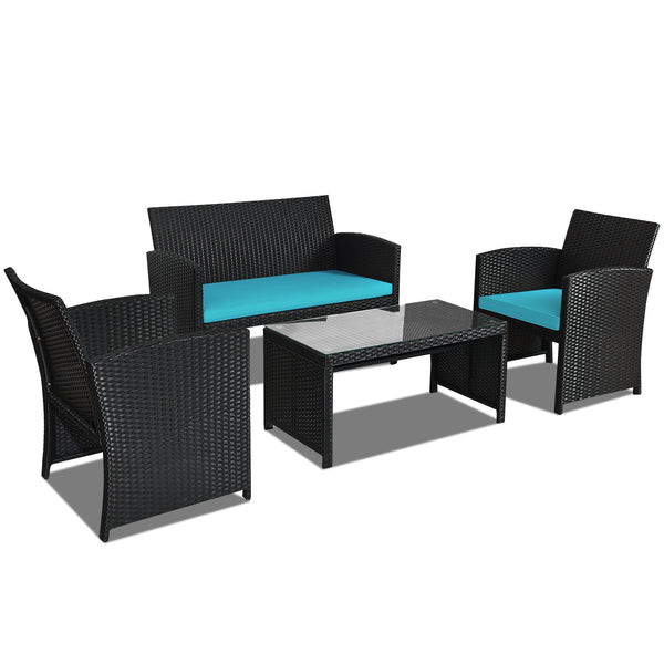Comes with foot pads to protect the floor and add stability to the set<br>High-quality rattan and steel materials are used to ensure a long lifespan<br>PE rattan is waterproof and corrosion resistant<br>Suitable for balcony  rooftop  backyard  poolside  a