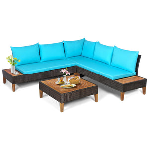 With comfy cushions  large seats  practical coffee table and 2 handy side tables  this outdoor conversation not only provides ultimate coziness for sitting  but also brings large space for accommodating different items. Â  What's more  the solid acacia wo
