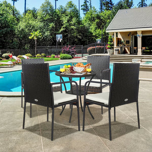 High-quality PE rattan for weather-resistant<br>Sturdy steel frame with powder-coated for rustproof<br>Avoid scratching the floor with anti-slip foot pads<br>Come with a strong loading capacity of up to 400 lbs<br>Padded cushions for a comfy sitting exper