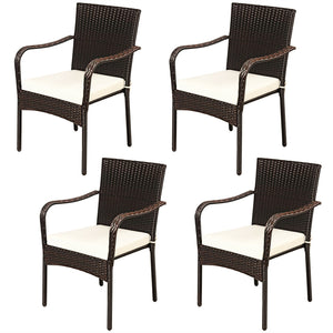 These stacking chairs are a great addition to different outdoor places  such as poolside  garden  backyard and patio  etc. Â  Are you bothered to find a comfortable outdoor furniture set? These set of 4 outdoor rattan dining chairs are the perfect solutio