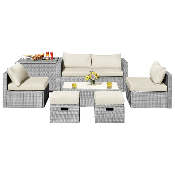 The full set comes in 4 separate packages  which might not arrive on the same day<br>8-piece seat for more creative combinations<br>Fetch different belongings with ease because of the practical coffee table<br>Sturdier and safer to use with high quality t