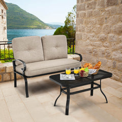 This premium outdoor patio conversation bench set will be a good choice for you. Â  This 2-Piece patio loveseat set includes 1 loveseat  1 coffee table  1 seat cushion and 2 back cushions  which is a great choice for your indoor and outdoor environment. Y