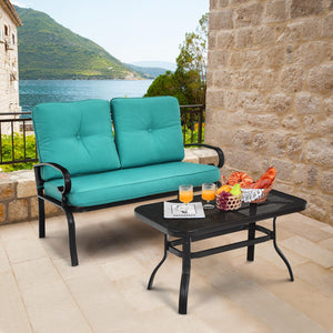 This premium outdoor patio conversation bench set will be a good choice for you. Â  This 2-Piece patio loveseat set includes 1 loveseat  1 coffee table  1 seat cushion and 2 back cushions  which is a great choice for your indoor and outdoor environment. Y