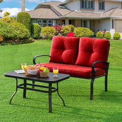 This premium outdoor patio conversation bench set will be a good choice for you. Â  This 2-Piece patio loveseat set includes 1 loveseat  1 coffee table  1 seat cushion and 2 back cushions  which is a great choice for your indoor and outdoor environment. Y