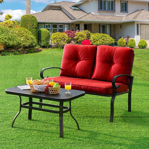 This premium outdoor patio conversation bench set will be a good choice for you. Â  This 2-Piece patio loveseat set includes 1 loveseat  1 coffee table  1 seat cushion and 2 back cushions  which is a great choice for your indoor and outdoor environment. Y