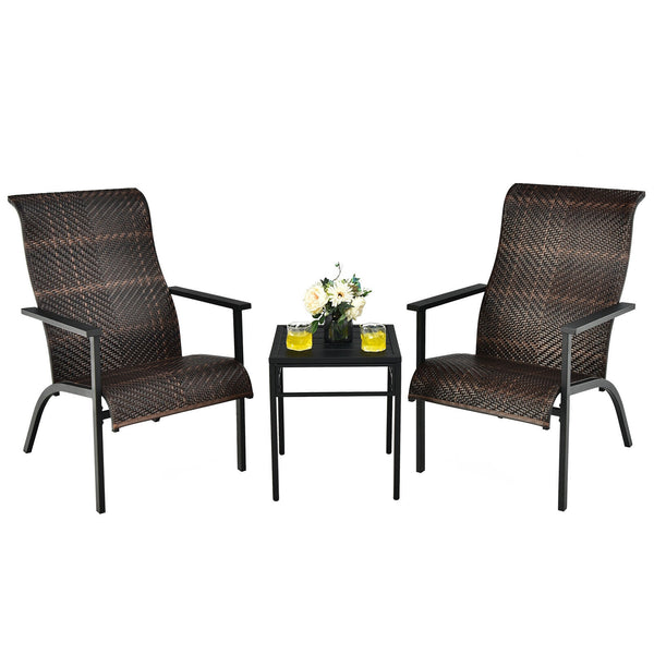 Made of weather-resistant PE rattan and thickened steel pipes with powder coating  this outdoor bistro set can stand the test of time. Â  Which also can be a beautiful addition to your garden  lawn  backyard  patio  balcony or other indoor areas. With com