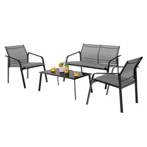 Make outdoor life more comfortable and make outdoor places more beautiful with this 4-piece patio furniture set! Â  To provide you with upgraded comfort  this outdoor conversation set is ergonomically designed with curved backrests  cozy armrests and wide