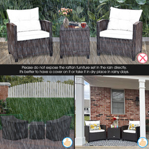 The strong and sturdy steel frame ensures the sturdiness of the set<br>Hand-woven rattan can withstand moderate rain or wind in outdoor<br>A wide armrest in suitable height is good for supporting and relaxing your arm<br>Thick and soft cushion with a high