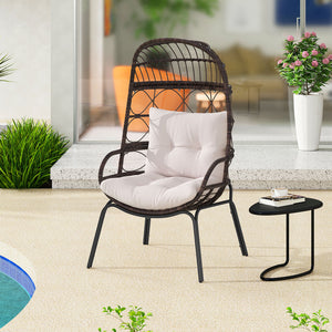 Well-woven PE rattan for long-lasting elegance<br>Ergonomic and large seat makes you more relaxed<br>Soft and elastic seat and back cushions bring more coziness<br>Heavy-duty metal frame offers strong support up to 400 lbs<br>Adjustable foot pads and firm
