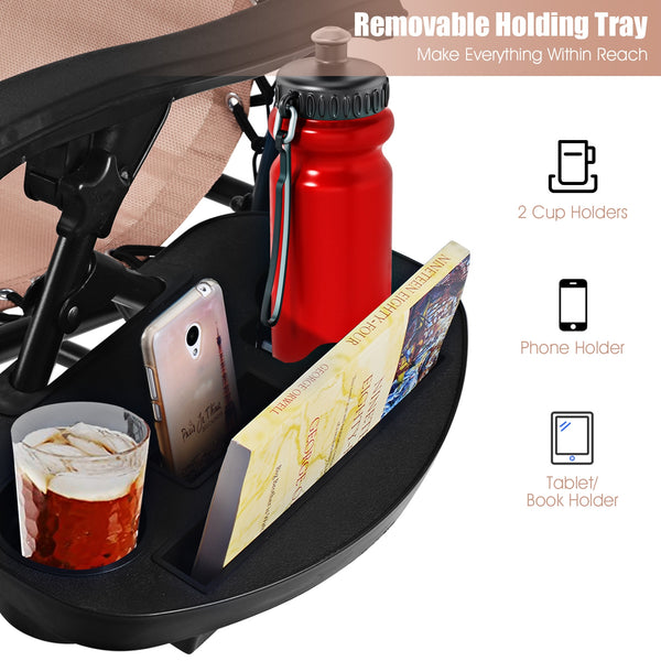 Strong double bungee ropes and rustproof frame ensure a long-time use <br>Adjustable padded pillow for both headrest and lumbar support <br>Add extra stability with reinforced triangular structure and non-slip foot pads <br>Designed with a locking system 