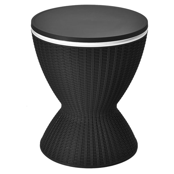 The retractable tabletop is fixed tightly by the knob <br>Flexible adjustment of 22.5'' and 32.5'' <br>Multiple uses as a patio side table and an ice bucket <br>8 gal capacity to store various drinks and snacks <br>Drainage hole with a plug for easy clean