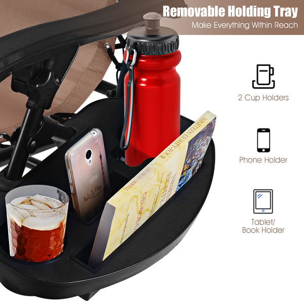 Strong double bungee ropes and rustproof frame ensure a long-time use <br>Adjustable padded pillow for both headrest and lumbar support <br>Add extra stability with reinforced triangular structure and non-slip foot pads <br>Designed with a locking system 