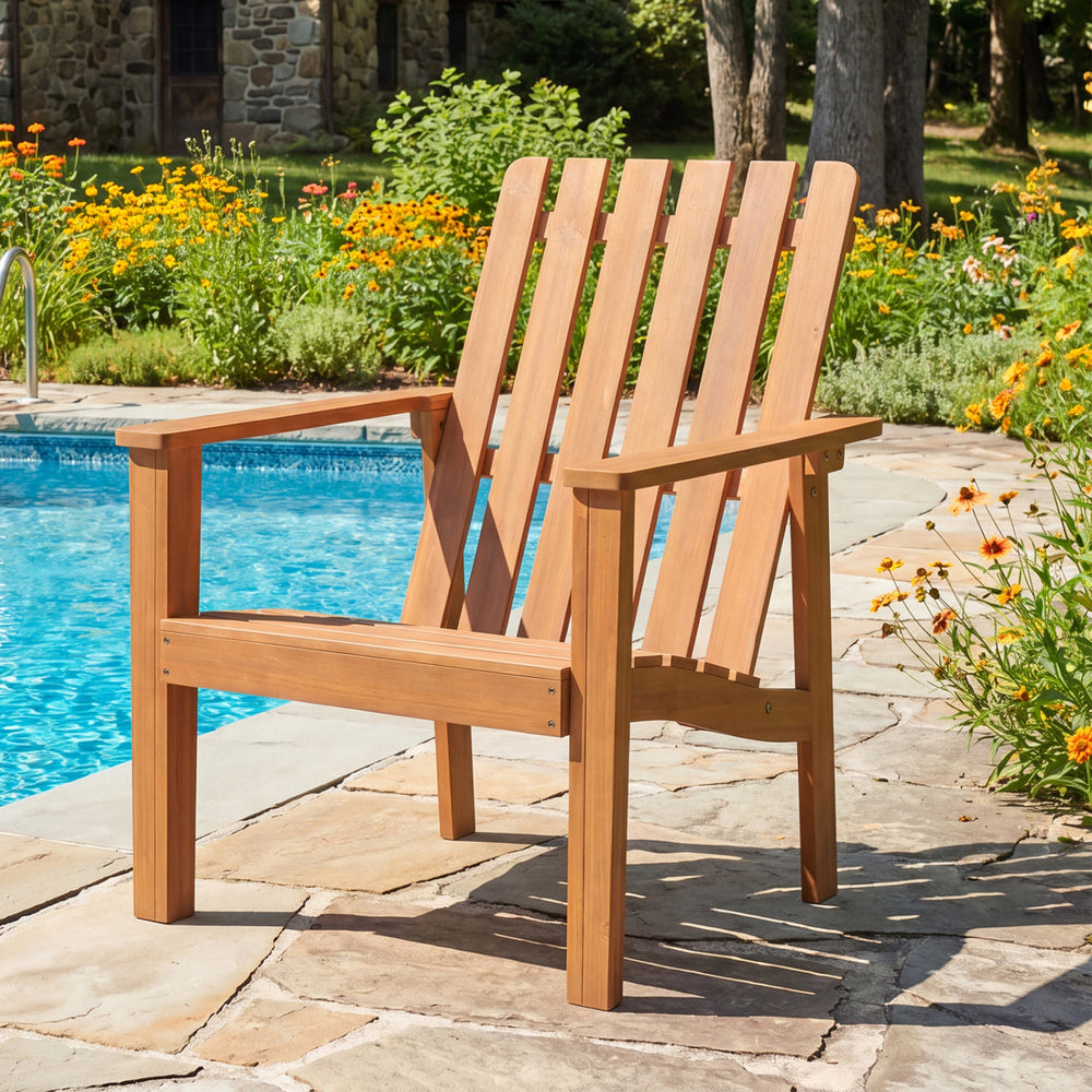 Built for dependable outdoor use with solid acacia wood<br>Strong construction holds up to 400 lbs with stability<br>Curved seat for comfort during longer outdoor lounging<br>Angled backrest eases sitting with better body support<br>Wide armrests for adde