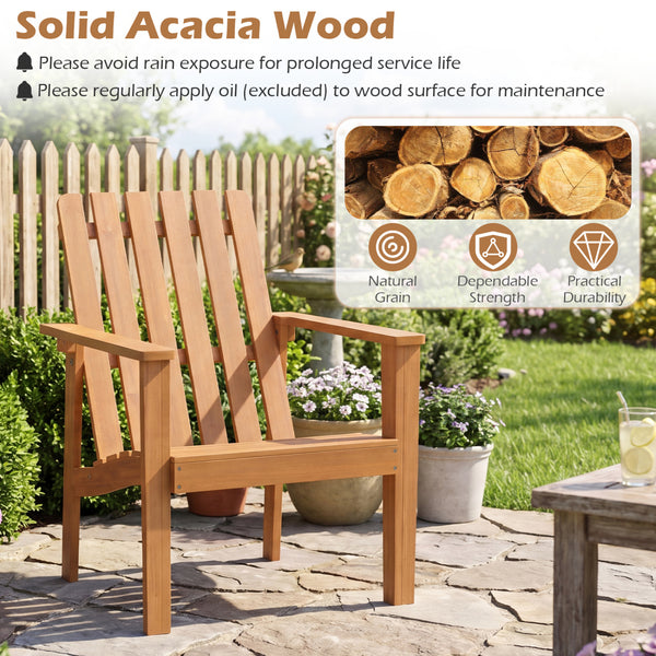 Built for dependable outdoor use with solid acacia wood<br>Strong construction holds up to 400 lbs with stability<br>Curved seat for comfort during longer outdoor lounging<br>Angled backrest eases sitting with better body support<br>Wide armrests for adde