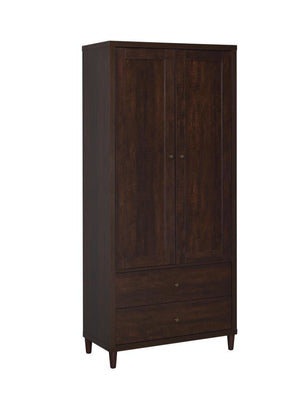 This impressive accent cabinet imparts an imposing presence to the home. At over six feet tall, it has the capacity to take on all storage needs. Two doors open up to ample space. Below are two deep drawers for additional storage of everything from sofa c