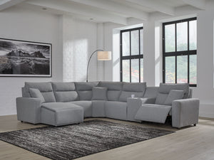 Modmax - Salt And Pepper - 6-Piece Power Reclining Sectional With LAF Power Chaise And With Storage Console