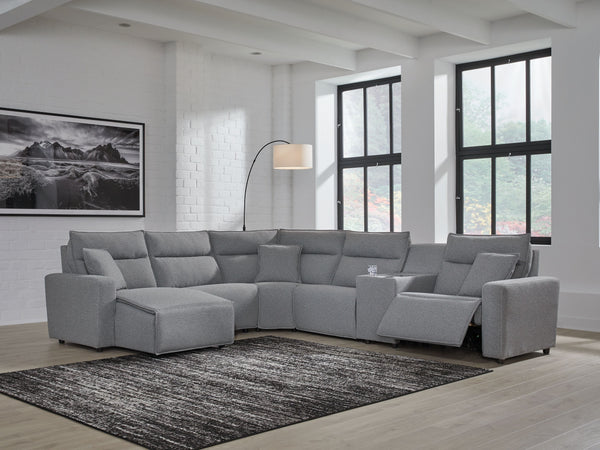 Modmax - Salt And Pepper - 6-Piece Power Reclining Sectional With LAF Power Chaise And With Storage Console