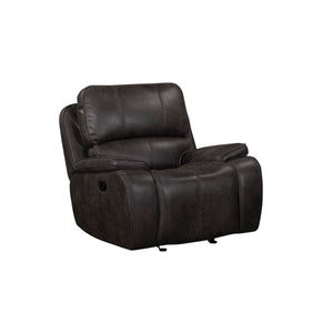 Unwind in style with the Brookings Glider Recliner in charcoal gray. Upholstered in a leather-look polyester/pu fabric, this recliner offers the rich appearance of real leather at a fraction of the cost. Tailored to perfection with pillowed arms and doubl