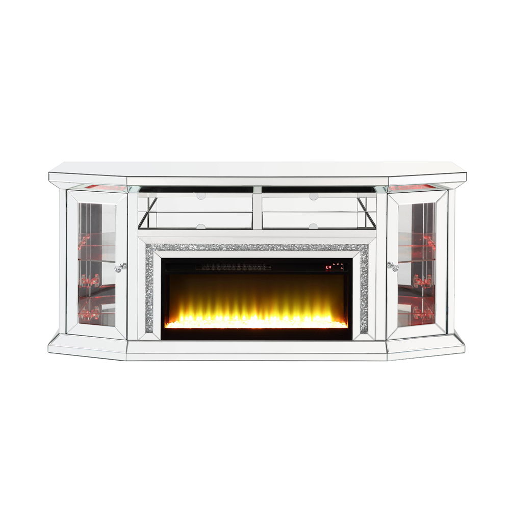 Brighten up your living area with this Noralie fireplace. Glamourous styling combined with modern accents makes this transitional fireplace a must in every home. This electric fireplace boasts LED bulbs that light up the ambiance with realistic flames and