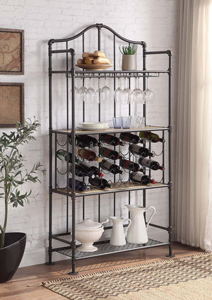 Featuring a rectangular wooden tabletop in an oak finish the Edina dining table merges farmhouse and industrial elements for the ideal dining table for the modern home. Metal corner protectors with rivets that elevate the tabletop. The metal pipe trestle 