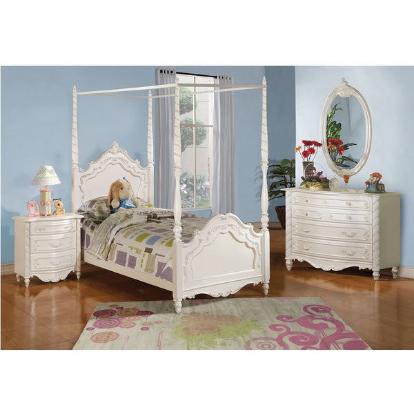  your little one is sure to feel like a princess. Perfect for creating a whimsical atmosphere in their bedroom. The canopy posts add a regal-like feel. The pearl white finish is the perfect color that will complement any