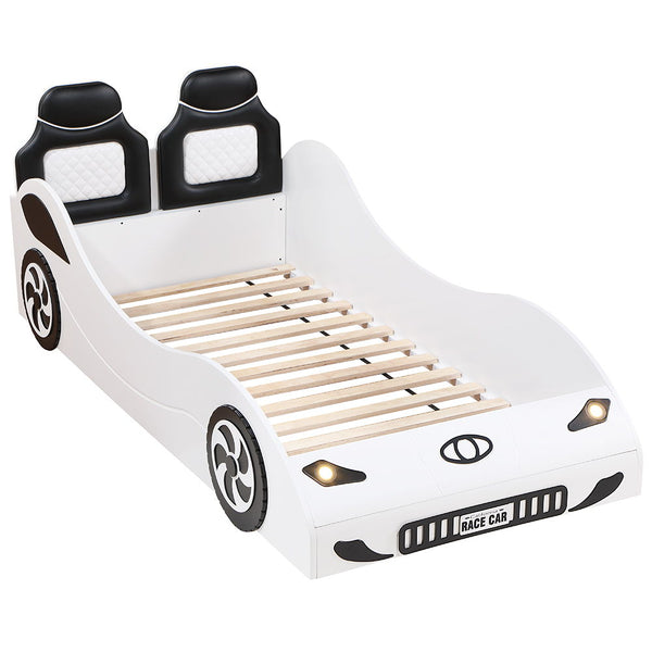 available in sleek white and vibrant red finishes. Featuring a car seat style headboard with plush padding