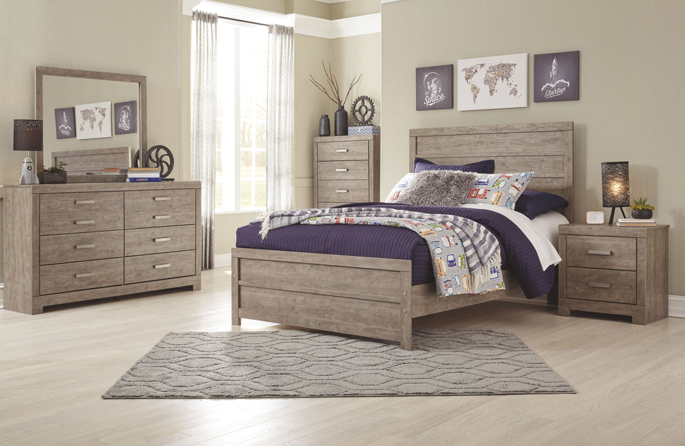 This full panel bedâ€™s weathered driftwood finish evokes such an ethereal vibeâ€”exactly what you need for a serene bedroom suite. Chunky moulding creates a plank-like effect while clean lines make for a timeless look youâ€™ll love living with for years 