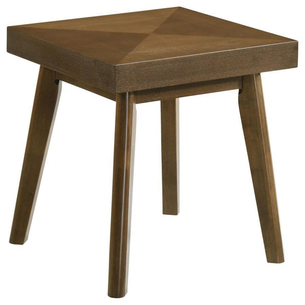 This end table, a quintessential piece of mid-century modern design, boasts a square silhouette that marries sophistication with strength. The walnut brown finish accentuates the intricate parquet veneer, inviting a second glance and a touch to feel its t