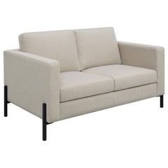 Introducing our impeccably designed modern loveseat, where sophistication meets comfort. With its clean lines and impeccable tailoring, this sofa exudes elegance. The subtle textured herringbone fabric offers a refined touch, setting it apart in the realm