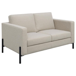 Introducing our impeccably designed modern loveseat, where sophistication meets comfort. With its clean lines and impeccable tailoring, this sofa exudes elegance. The subtle textured herringbone fabric offers a refined touch, setting it apart in the realm