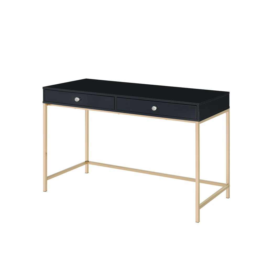 Motivation starts with a great office or study space. Enjoy the contemporary design of this Ottey office desk while getting all of your work done in style. Featuring white high gloss finish with a gold metal base, this practical yet fashionable desk offer