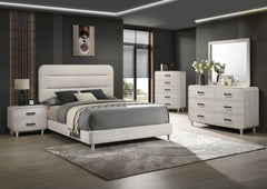 Transform your bedroom into a serene retreat with this contemporary ensemble, where modern sophistication meets luxurious comfort. Featuring sleek lines and a neutral palette, this group exudes elegance and versatility, perfect for any home decor. The cen
