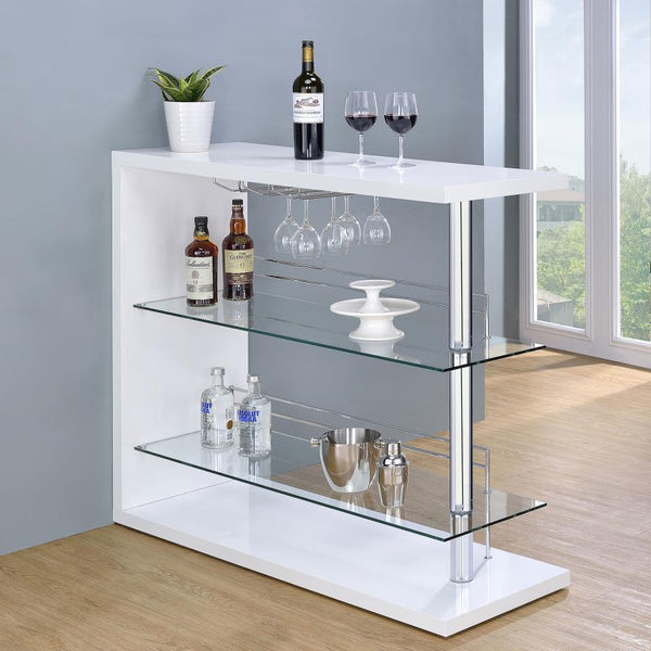  it includes two glass shelves to accommodate your choice of beverages. It comes complete with a handy wine glass rack