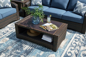  this coffee table is the perfect addition to any outdoor setting. Its all-weather resin wicker and aluminum frame offer years of beauty. Designed for easy maintenance