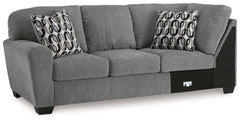 This left-arm facing sofa is made with polyester upholstery. Pairs with other items in the series to make a sectional.<br><br><b>Additional Dimensions</b><br><ul><li>Arm height: 26-"</li><li>Seat depth: 21-"</li><li>Seat height: 20-"</li><li>Top of cushio