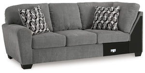 This left-arm facing sofa is made with polyester upholstery. Pairs with other items in the series to make a sectional.<br><br><b>Additional Dimensions</b><br><ul><li>Arm height: 26-"</li><li>Seat depth: 21-"</li><li>Seat height: 20-"</li><li>Top of cushio
